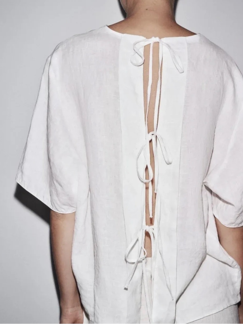 NWT. Zara ZW Collection White Linen Top with Ribbon Ties. Size M. - Picture 4 of 8
